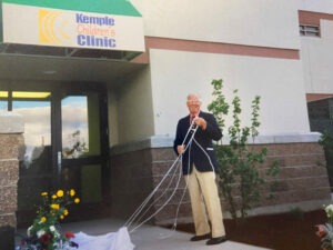 Dr. H.M. Kemple in front of the original Kemple Children's Clinic