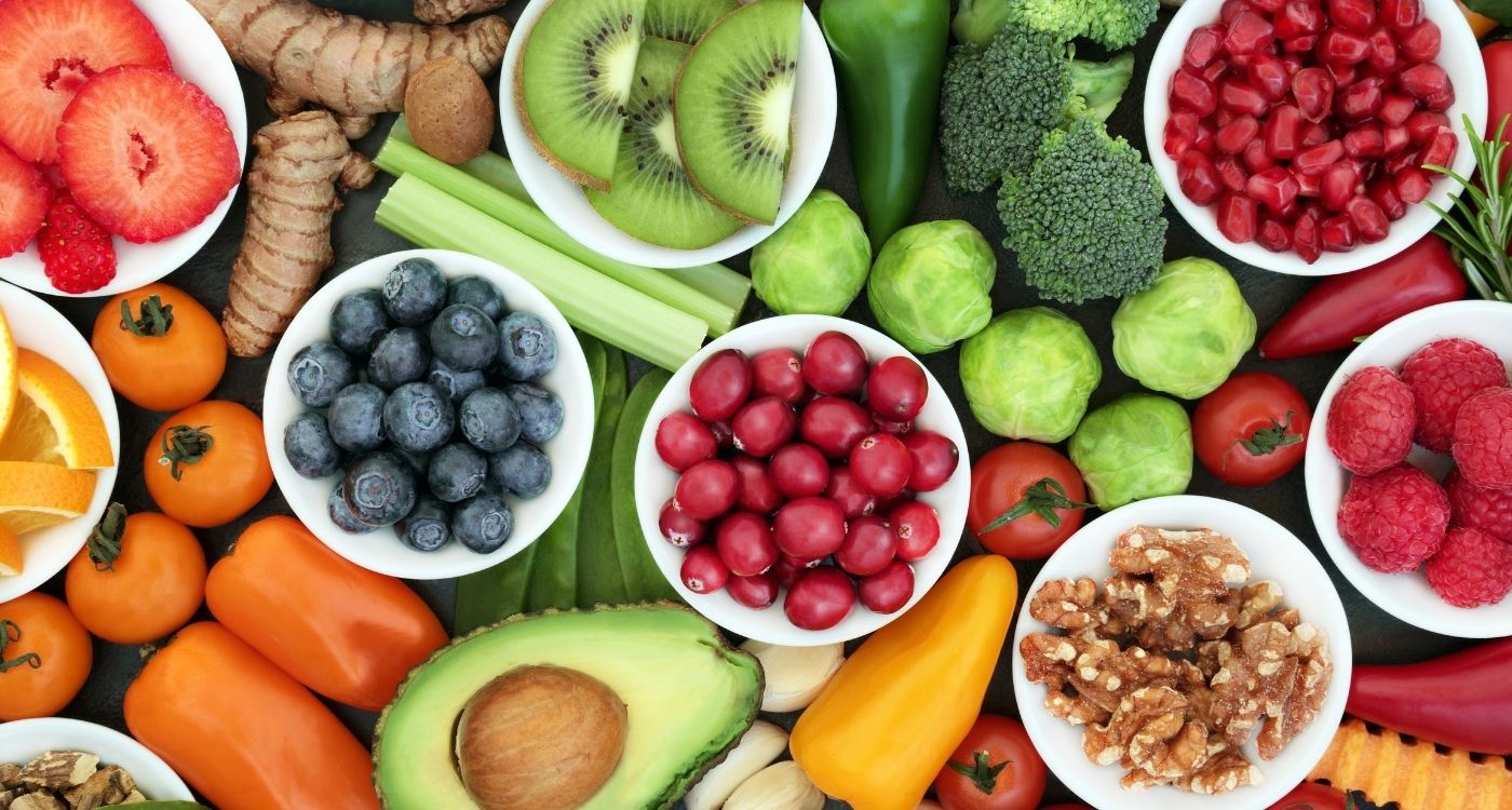 An assortment of fruits and vegetables.
