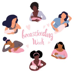 ilustración de mujeres amamantando para la semana mundial de la lactancia materna